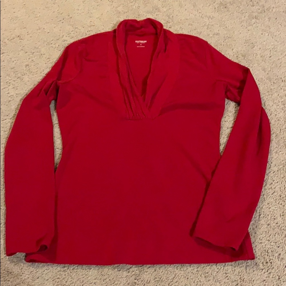 Express Deep V-Neck Long Sleeve Top in Red